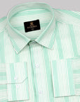 Off White Tiffany Green Striped Premium Cotton Shirt-[ON SALE]