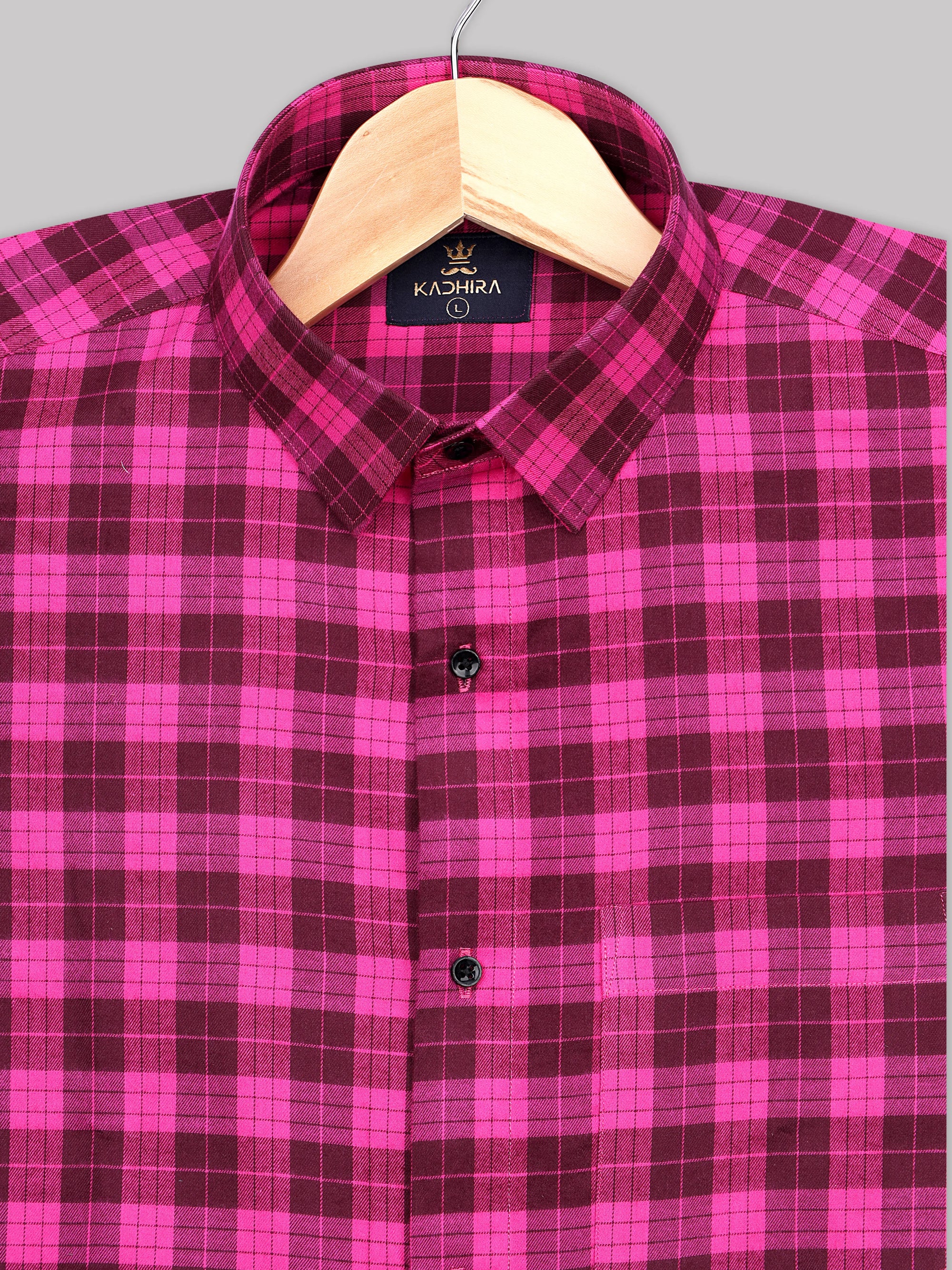 Blush Pink With Brown Tartans Checkered  Premium Cotton Shirt