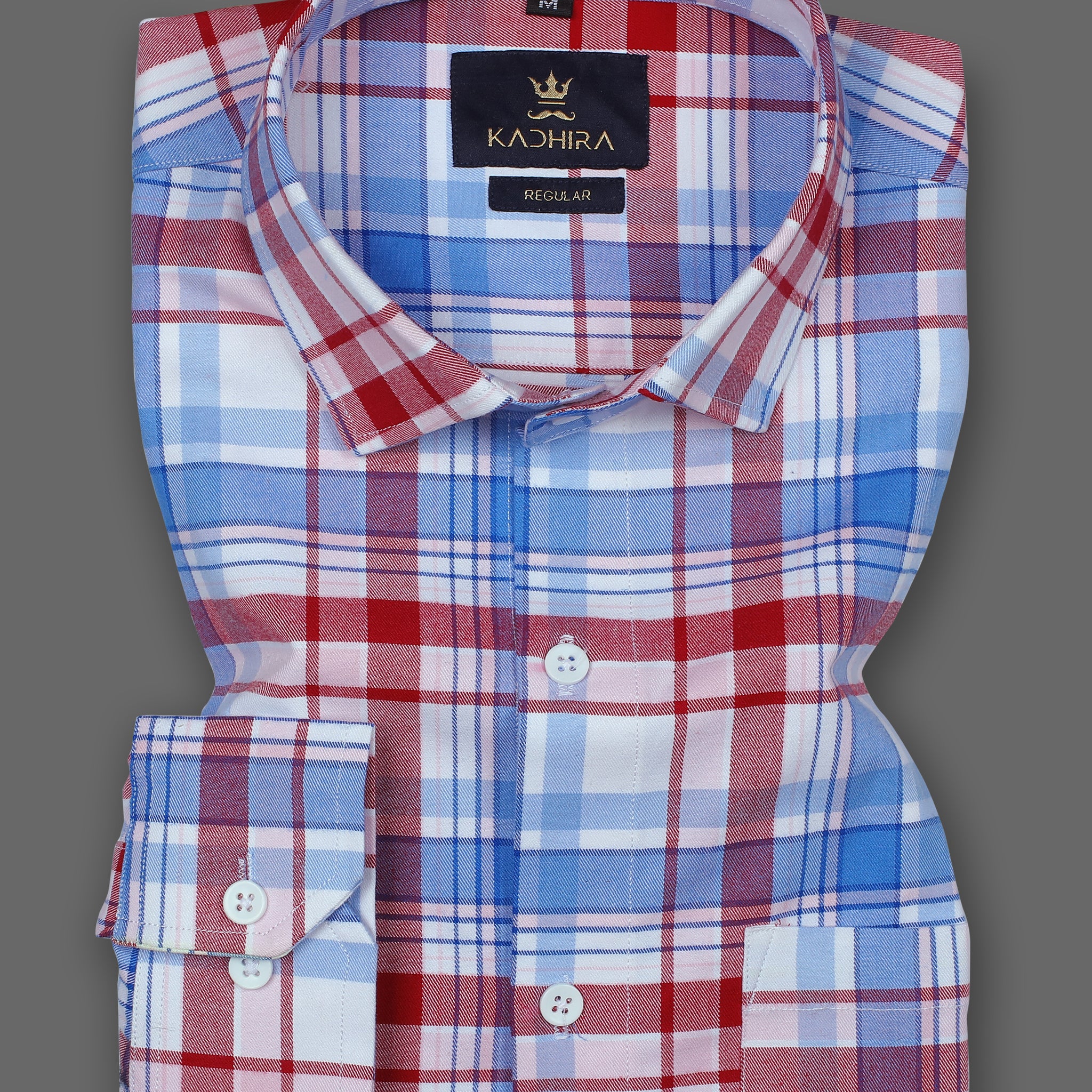 Dodger Blue & Red Checkered Premium Cotton Shirt