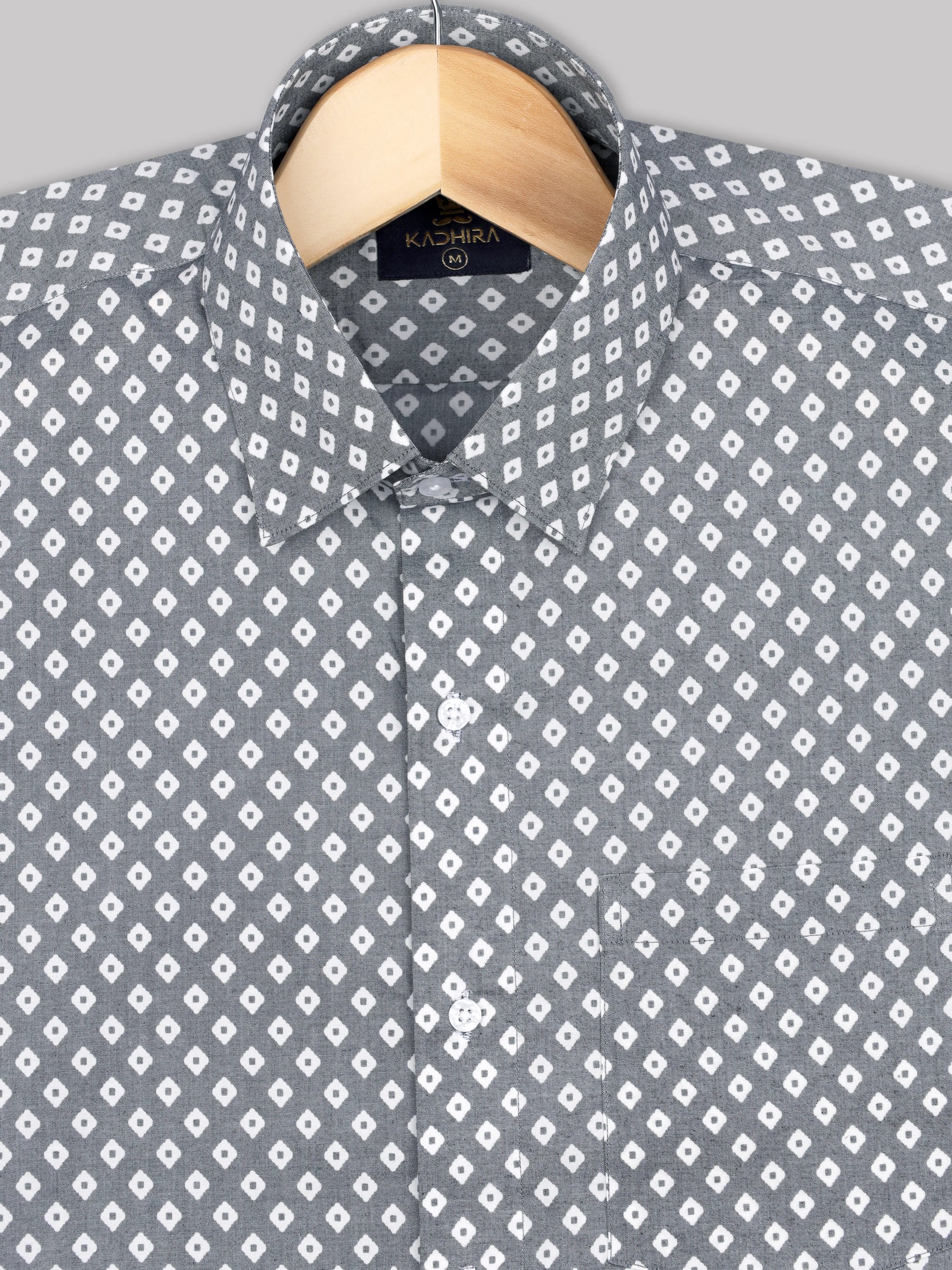Tundora Gray With White Square Pattern Super Premium Cotton Shirt-[ON SALE]
