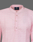 Light Pink Square Pattern Heavy Embroidery Work Super Designer Cotton Kurta