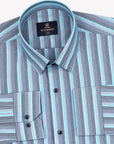 Blue Gray Multicolored Stripes  Premium Cotton Shirt