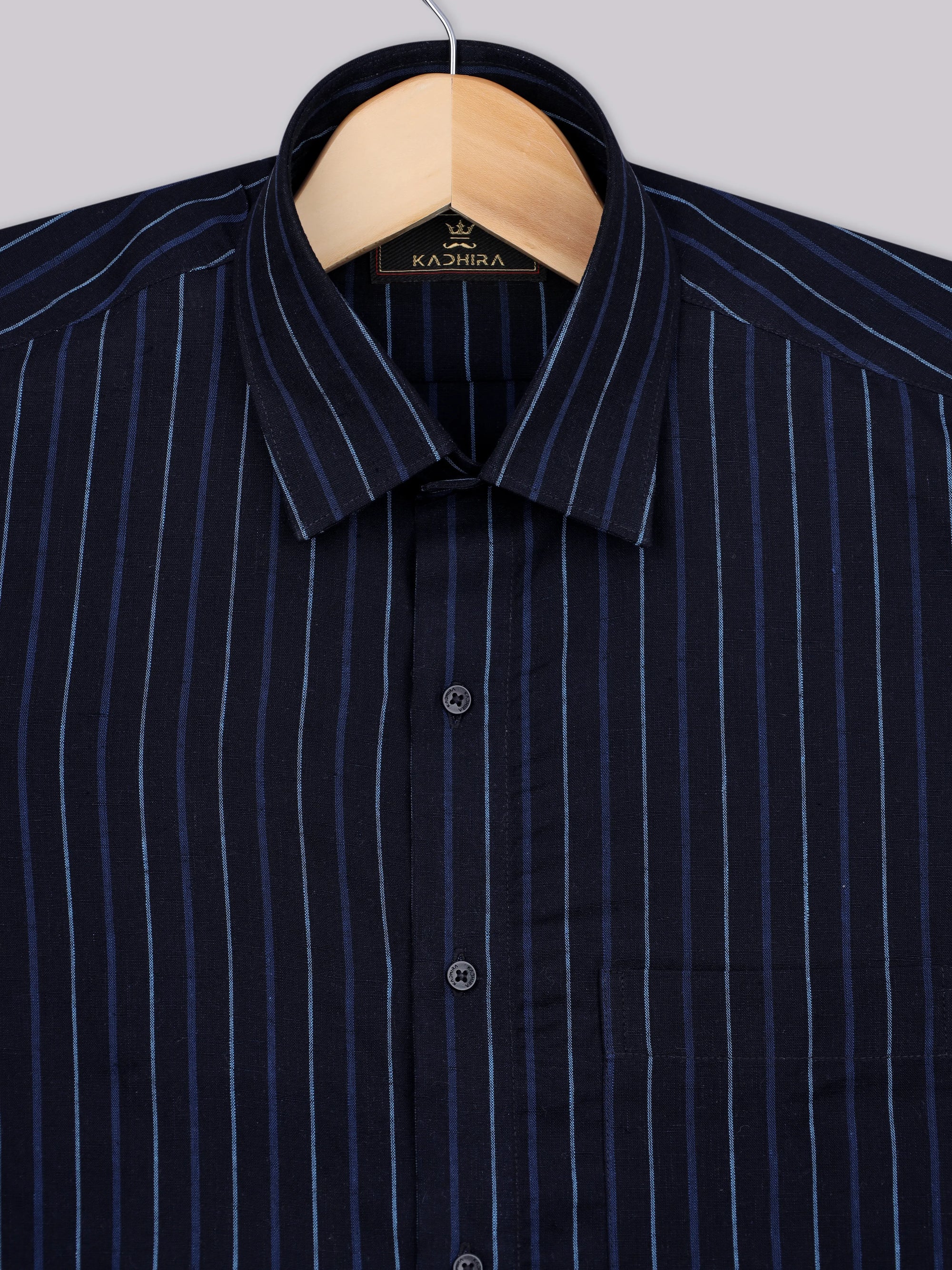 Navy Blue With White Stripe Premium Cotton Shirt