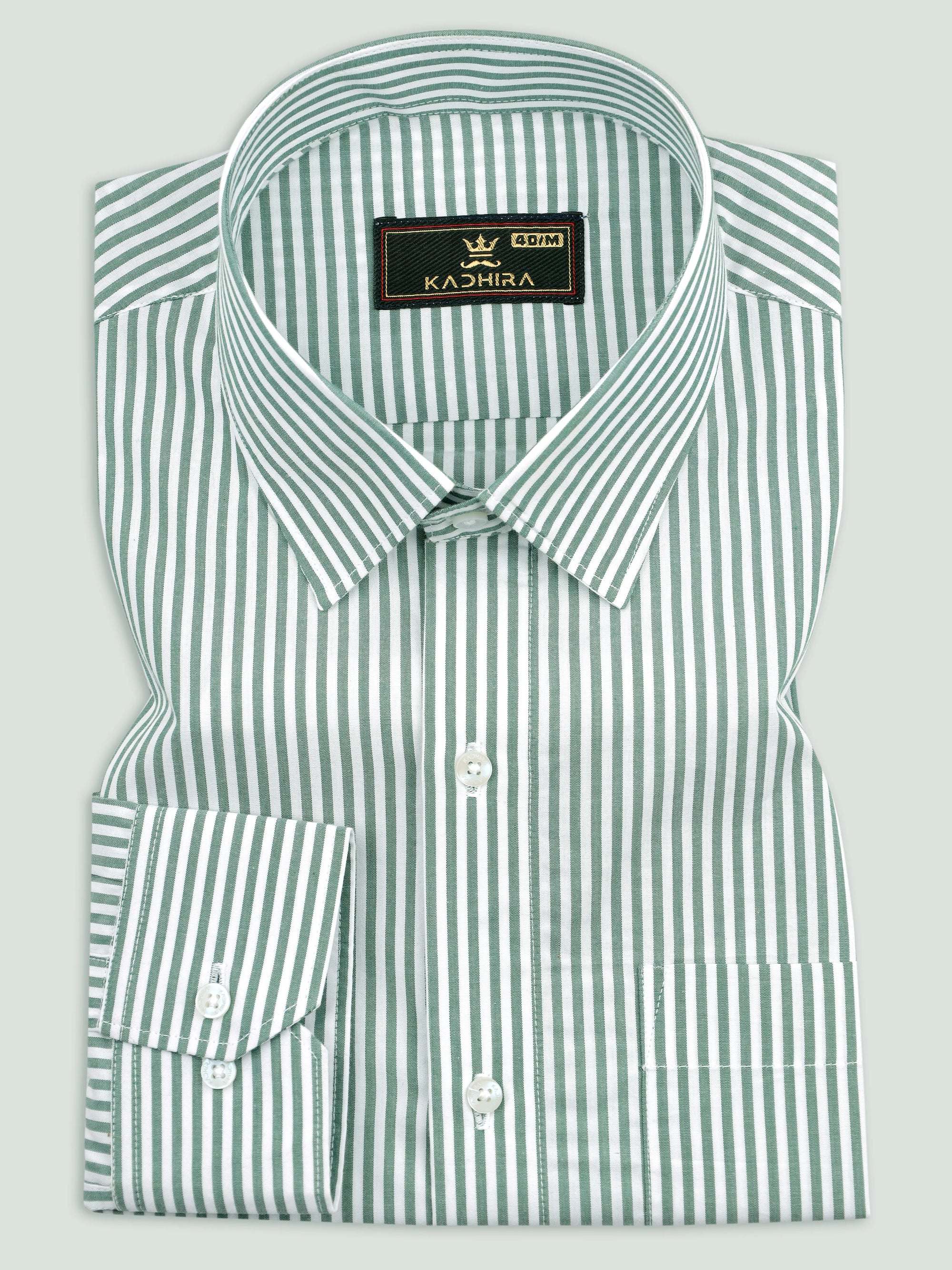 White With Sage Green Stripe Premium Cotton Shirt