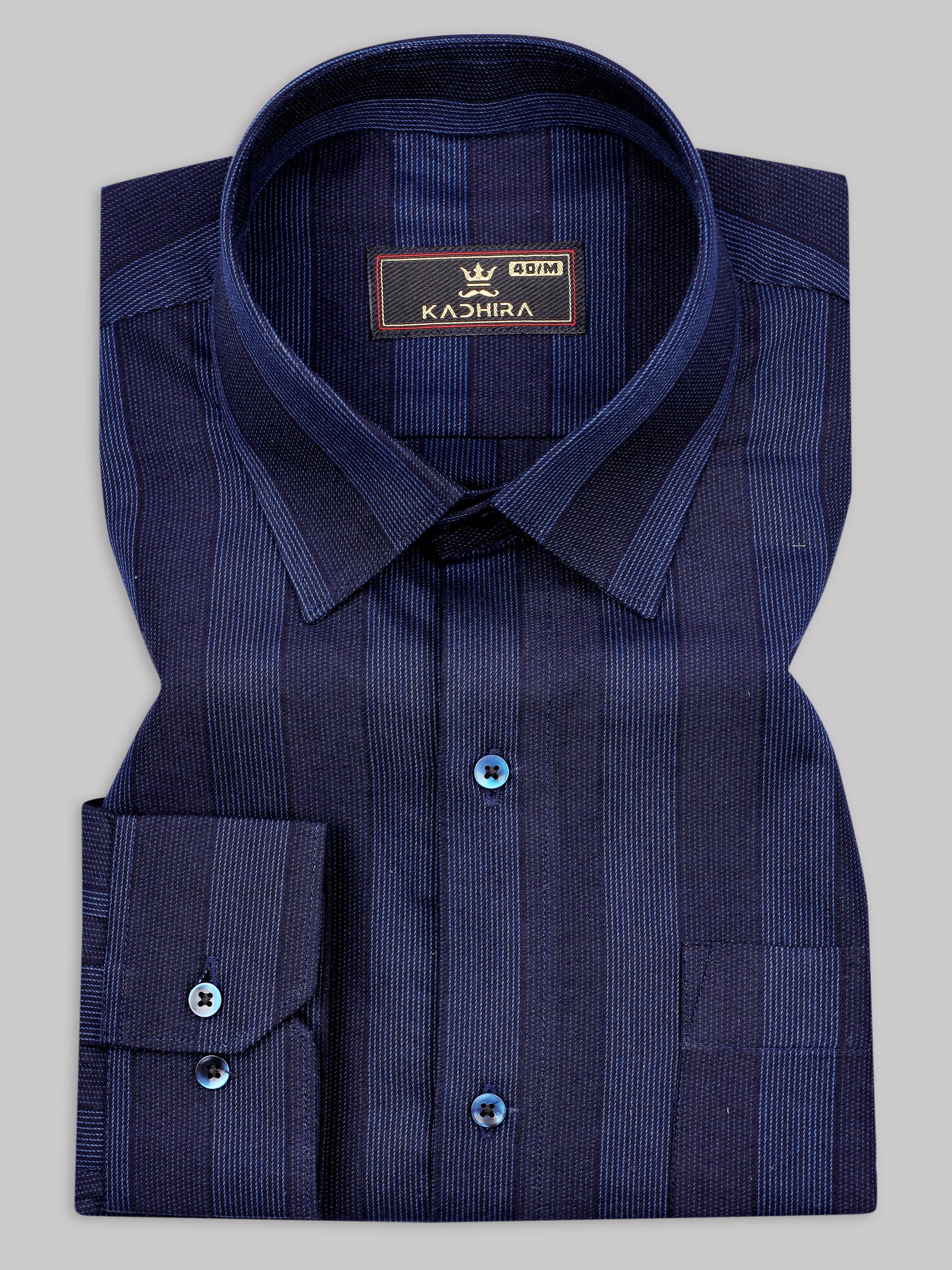 Navy Blue With Rhino Blue Stripe Premium Cotton Shirt