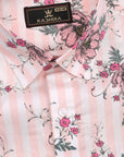 Light Pink With White And Pink Flower Printed Premium Cotton Shirt