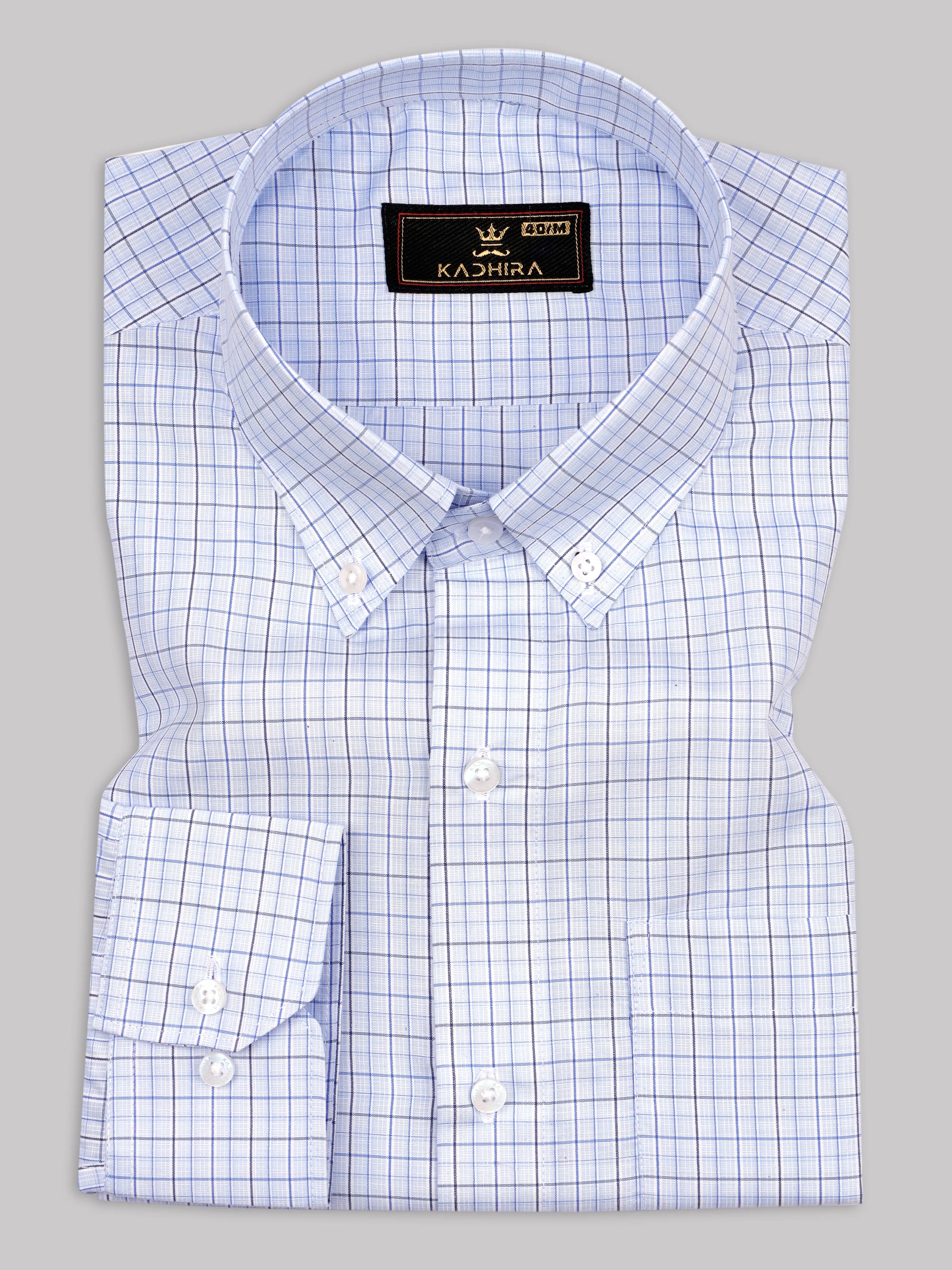 Light Blue With Navy Blue Plaid Checks Premium Cotton Shirt