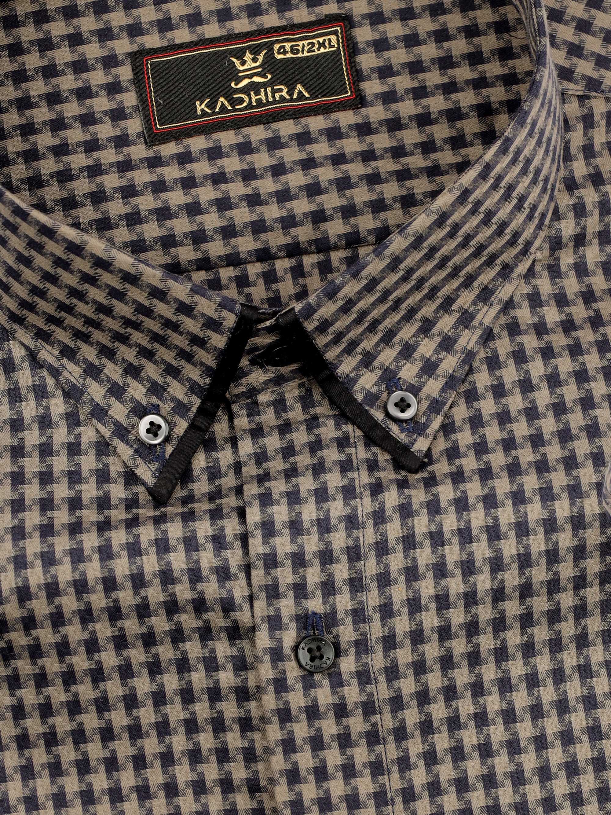 Navy Blue With Gray Dobby Textured Jacquard Cotton Shirt