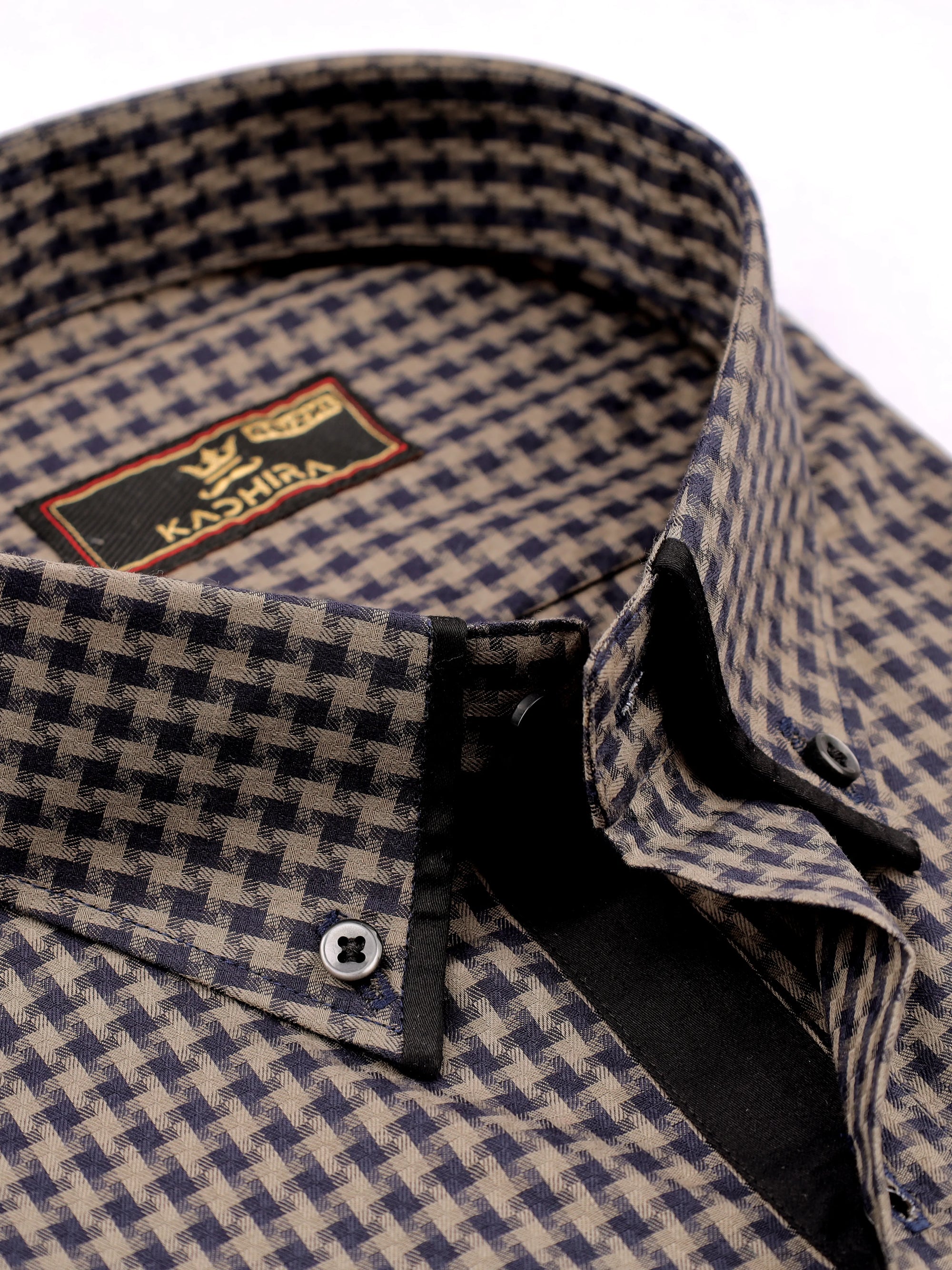Navy Blue With Gray Dobby Textured Jacquard Cotton Shirt