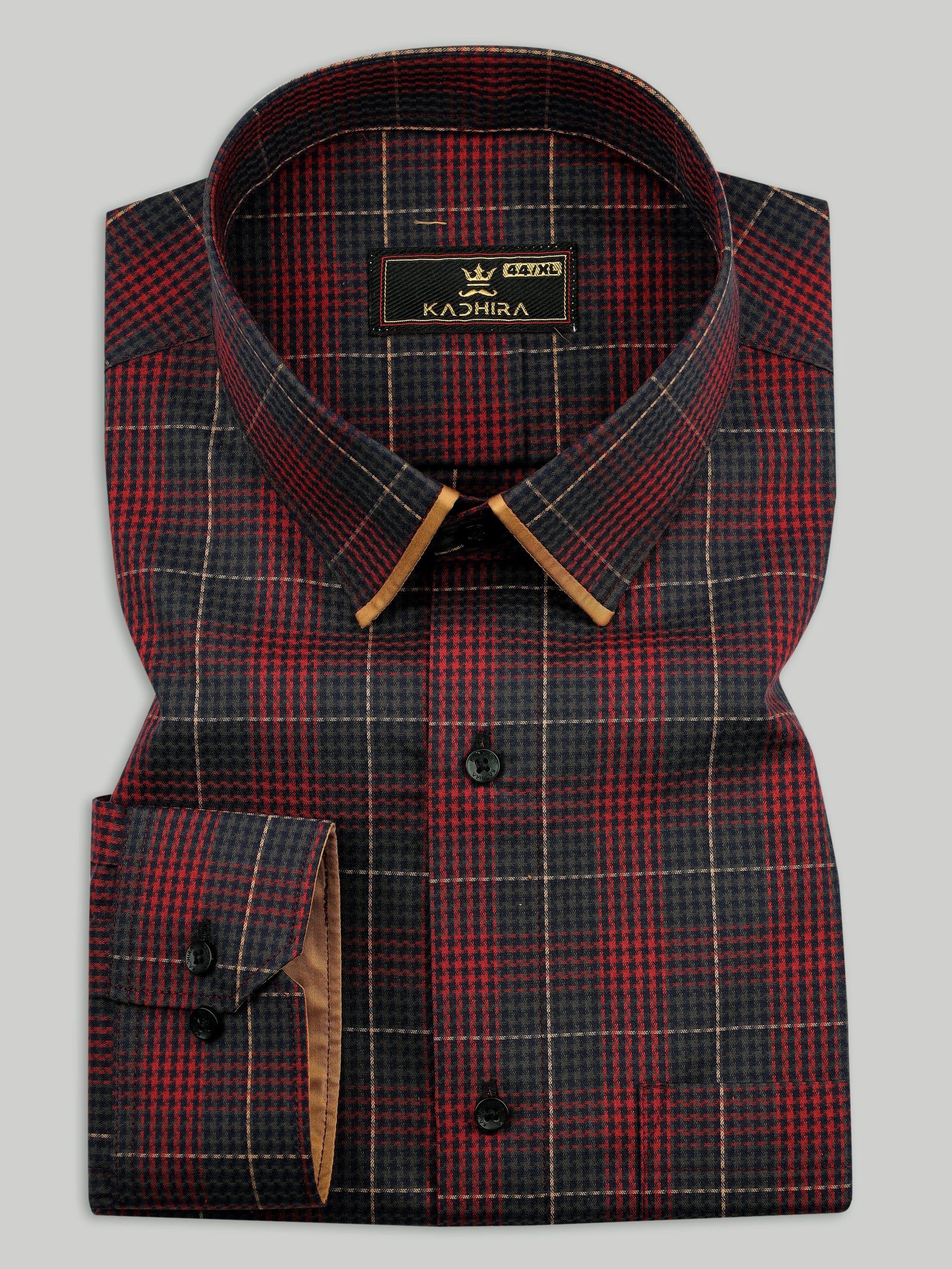 Red With Green And Cream Glen Check Jacquard Cotton Shirt