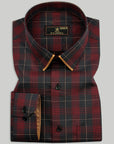 Red With Green And Cream Glen Check Jacquard Cotton Shirt