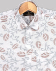 White With Brown Leaves Printed Premium Cotton Shirt