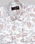 White With Brown Leaves Printed Premium Cotton Shirt