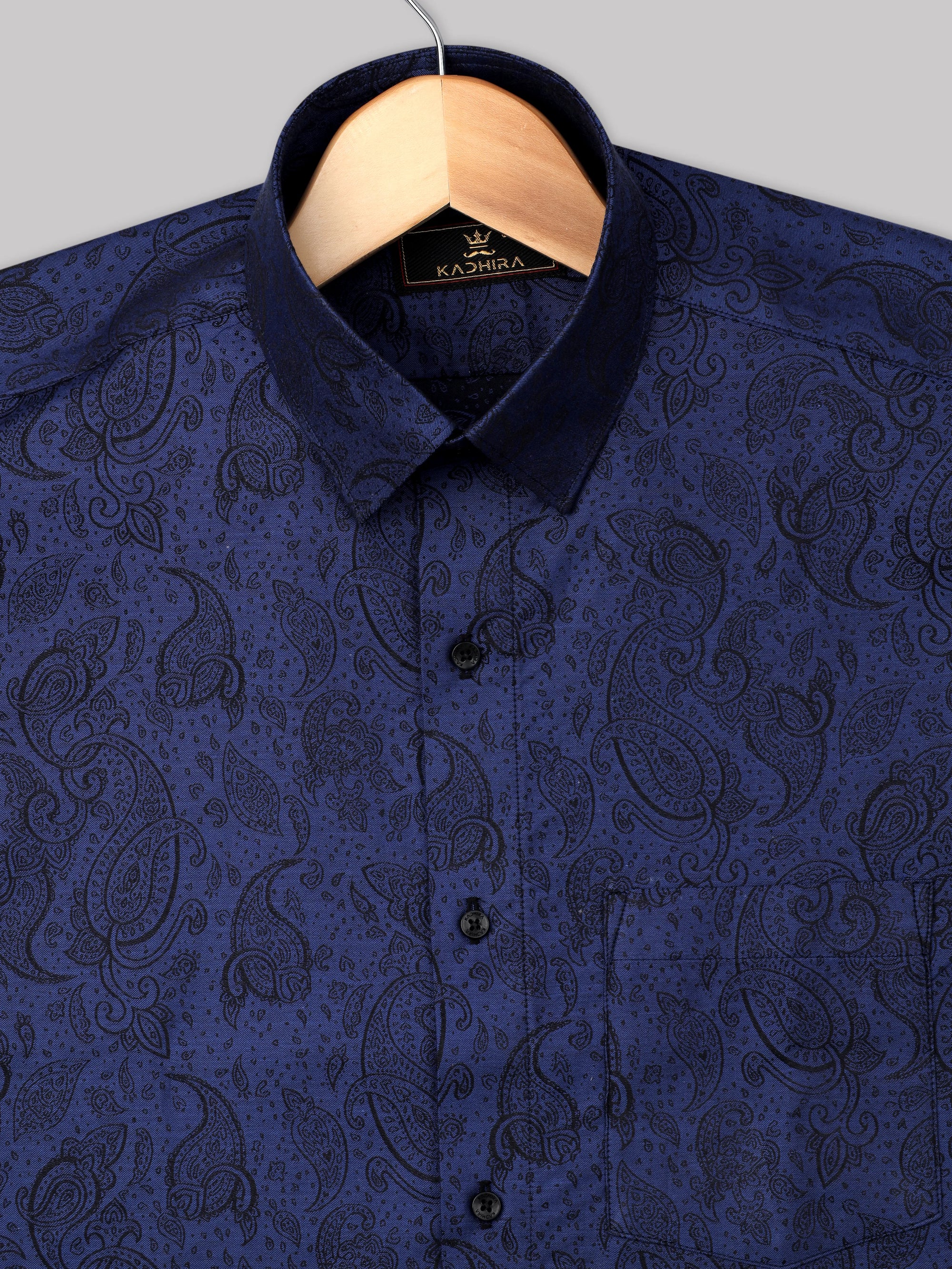 Rhino Blue Paisley Pattern Printed Premium Cotton Shirt
