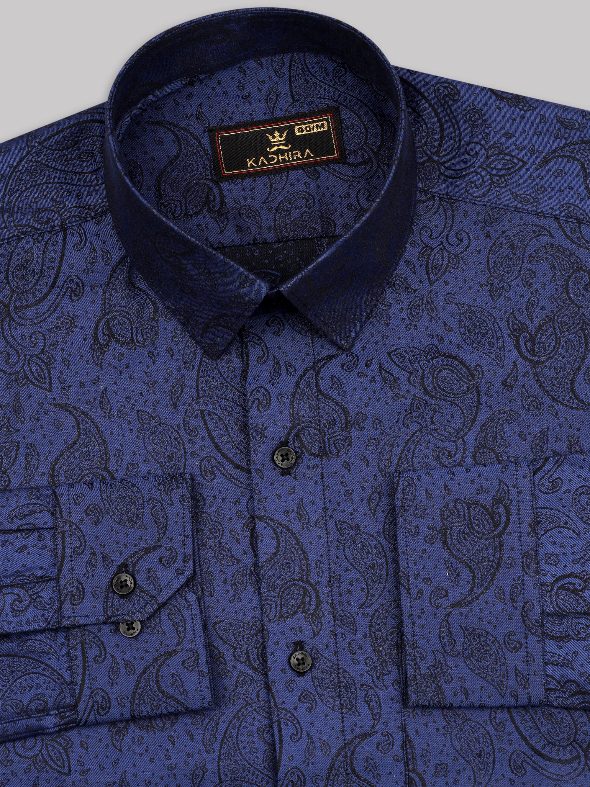Rhino Blue Paisley Pattern Printed Premium Cotton Shirt