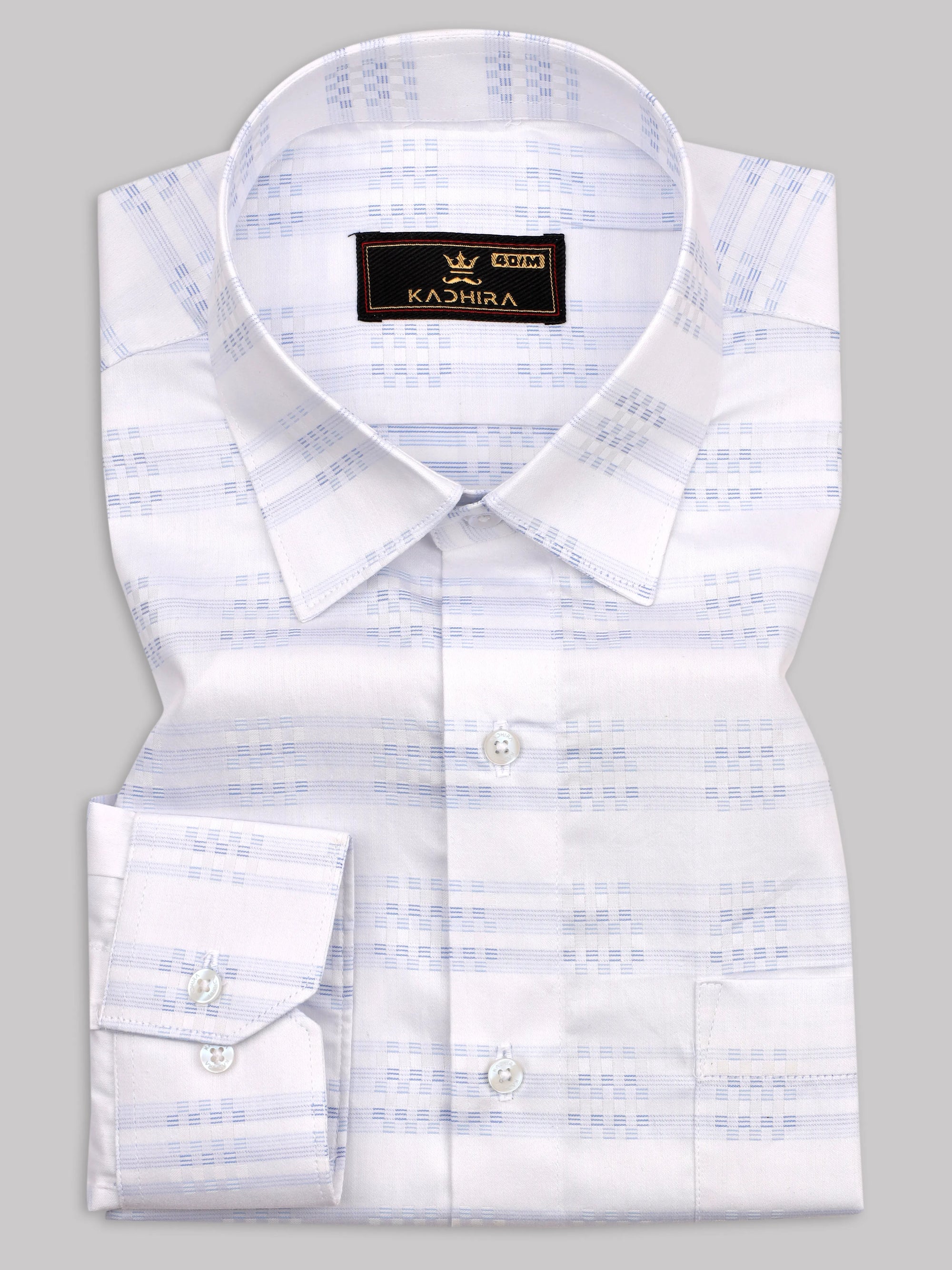 White With Blue Dobby Textured Stripe Premium Cotton Shirt