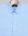 Columbia Blue With White-Black Zigzag Stripe Premium Cotton Shirt