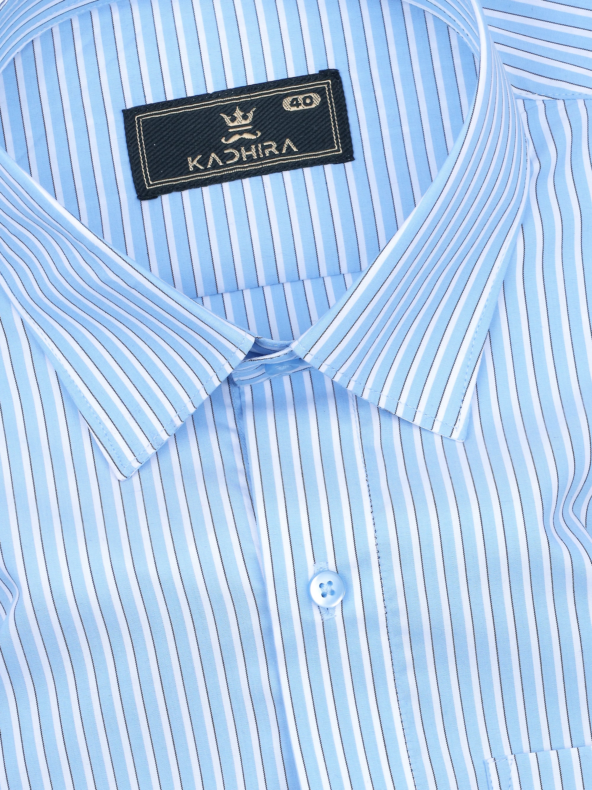 Columbia Blue With White-Black Zigzag Stripe Premium Cotton Shirt