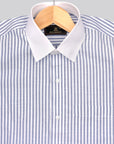Soft White- Slate Blue With White Collar Stripe Premium Cotton Shirt