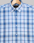 Mid Blue With Cloudy Blue-Orange Plaid Premium Cotton Shirt