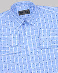 Pastel Blue With White-Lapis Blue Flower Plaid Premium Cotton Shirt