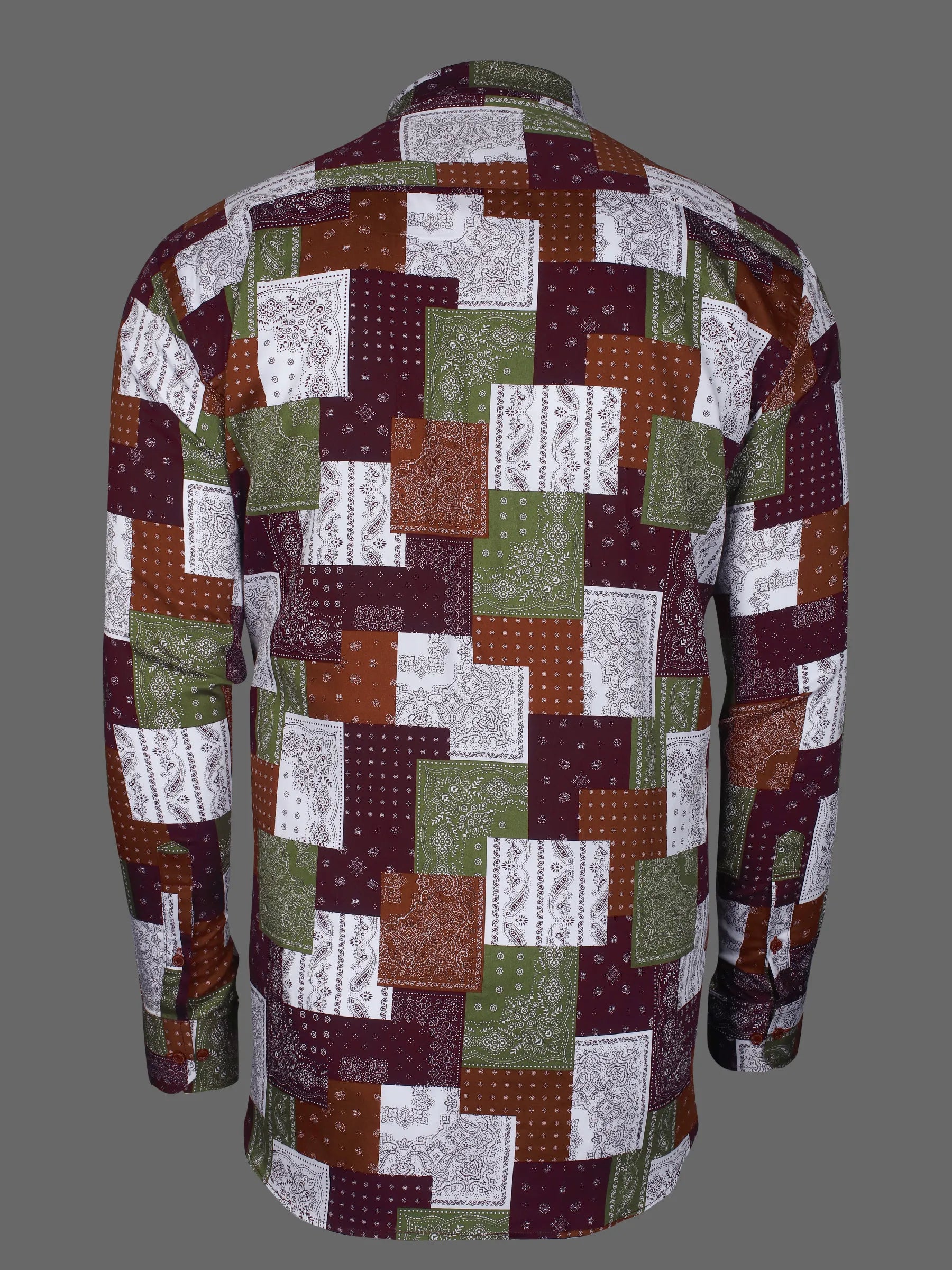 Walnut Multi-colored Paisley Patterns Printed Premium Cotton Shirt-[ON SALE]