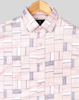 Light Pink With Grey Check Printed Premium Satin Cotton Shirt-[ON SALE]