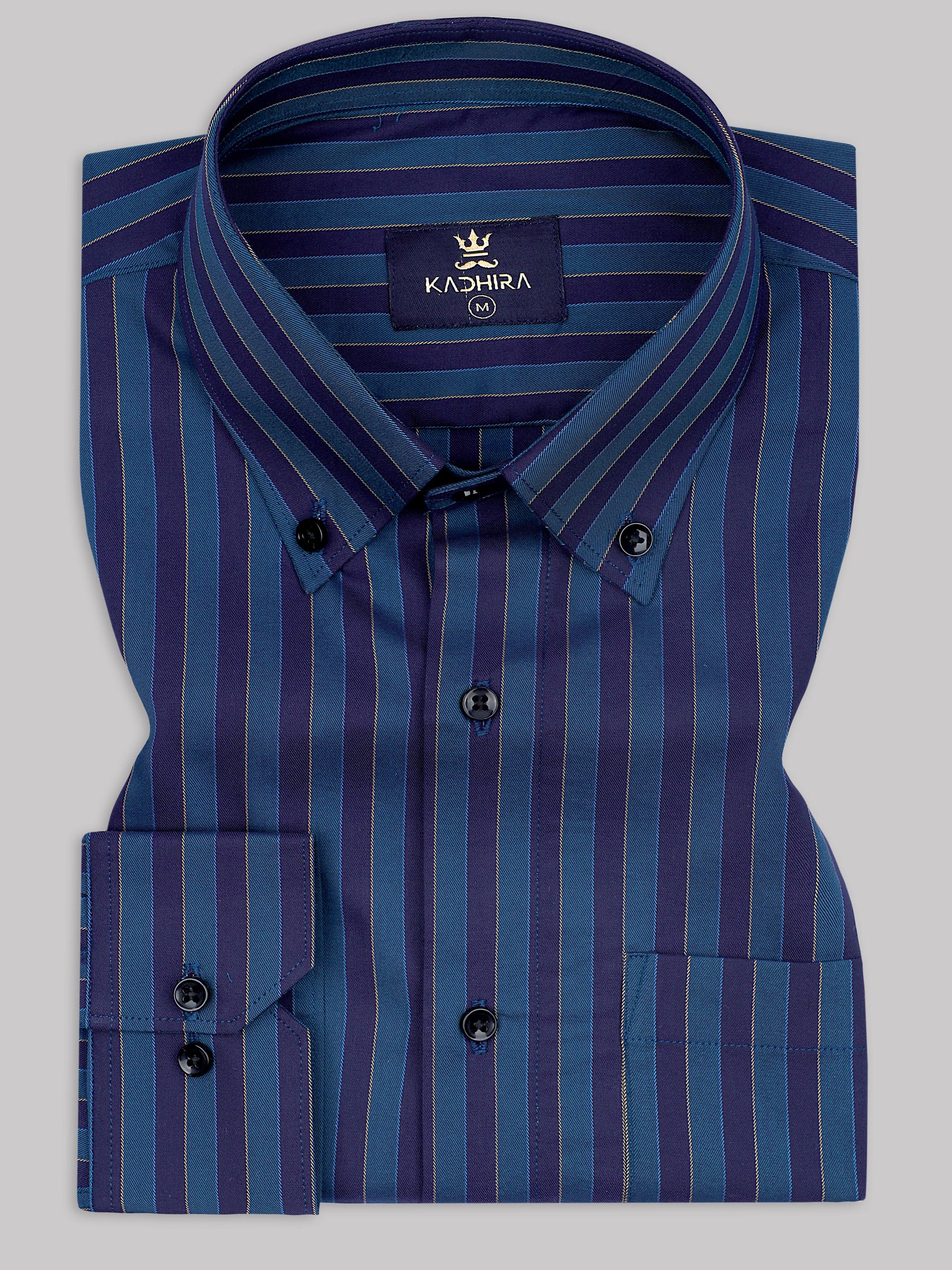 Royal Blue With Teal Blue Stripe  Premium Cotton Shirt