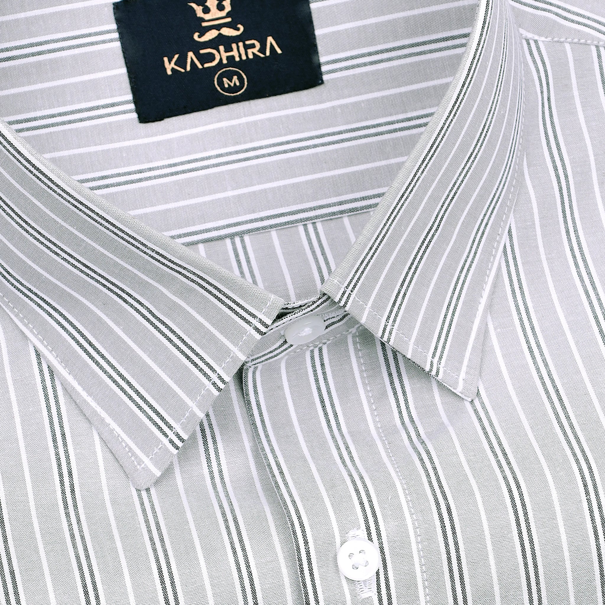 Light Gray With White-Black Stripe Premium Cotton Shirt