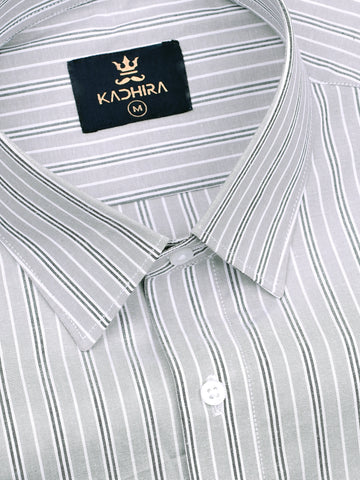 Light Gray With White-Black Stripe Premium Cotton Shirt