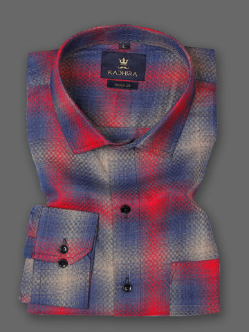 Brust Blue With Sheiraz Red Checkered Premium Cotton Designer Shirt