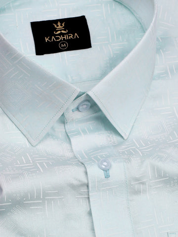 Marian Blue With White Rangoli Art Printed Cotton Shirt
