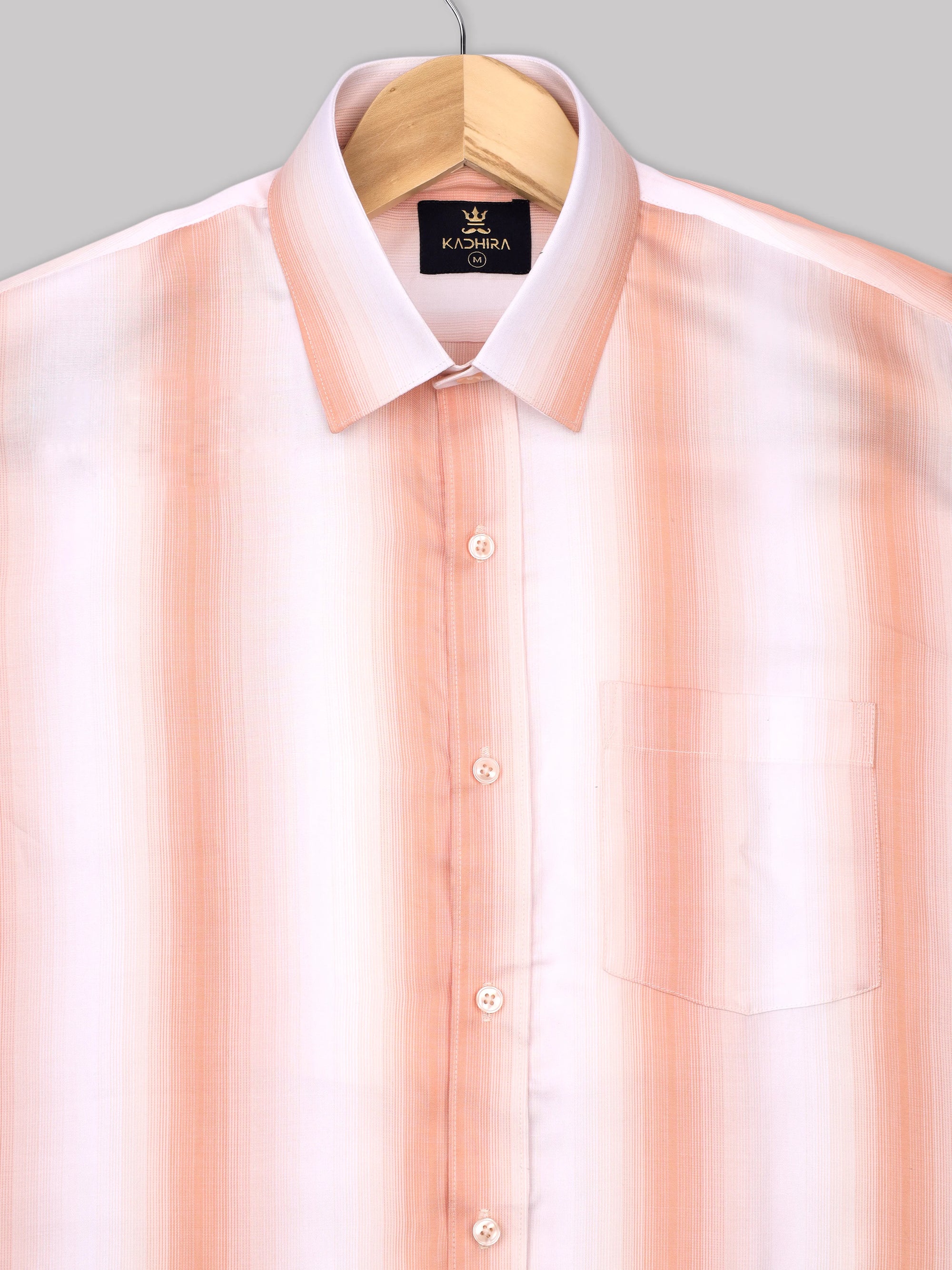 Fresh Peach With White Textured stripes Premium Cotton Shirt