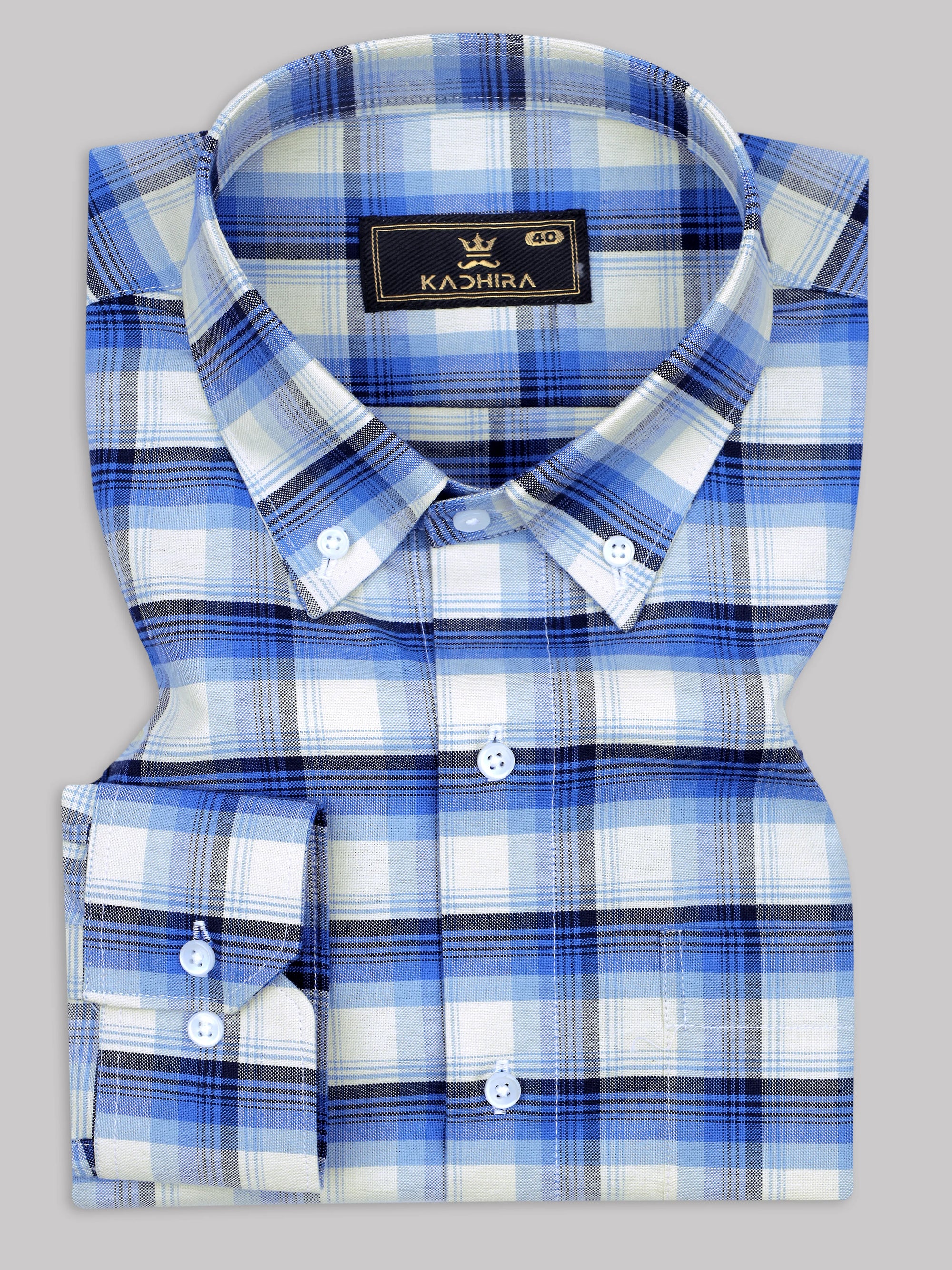 Ultramarine Blue With Navy Plaid Button Down Premium Cotton Shirt