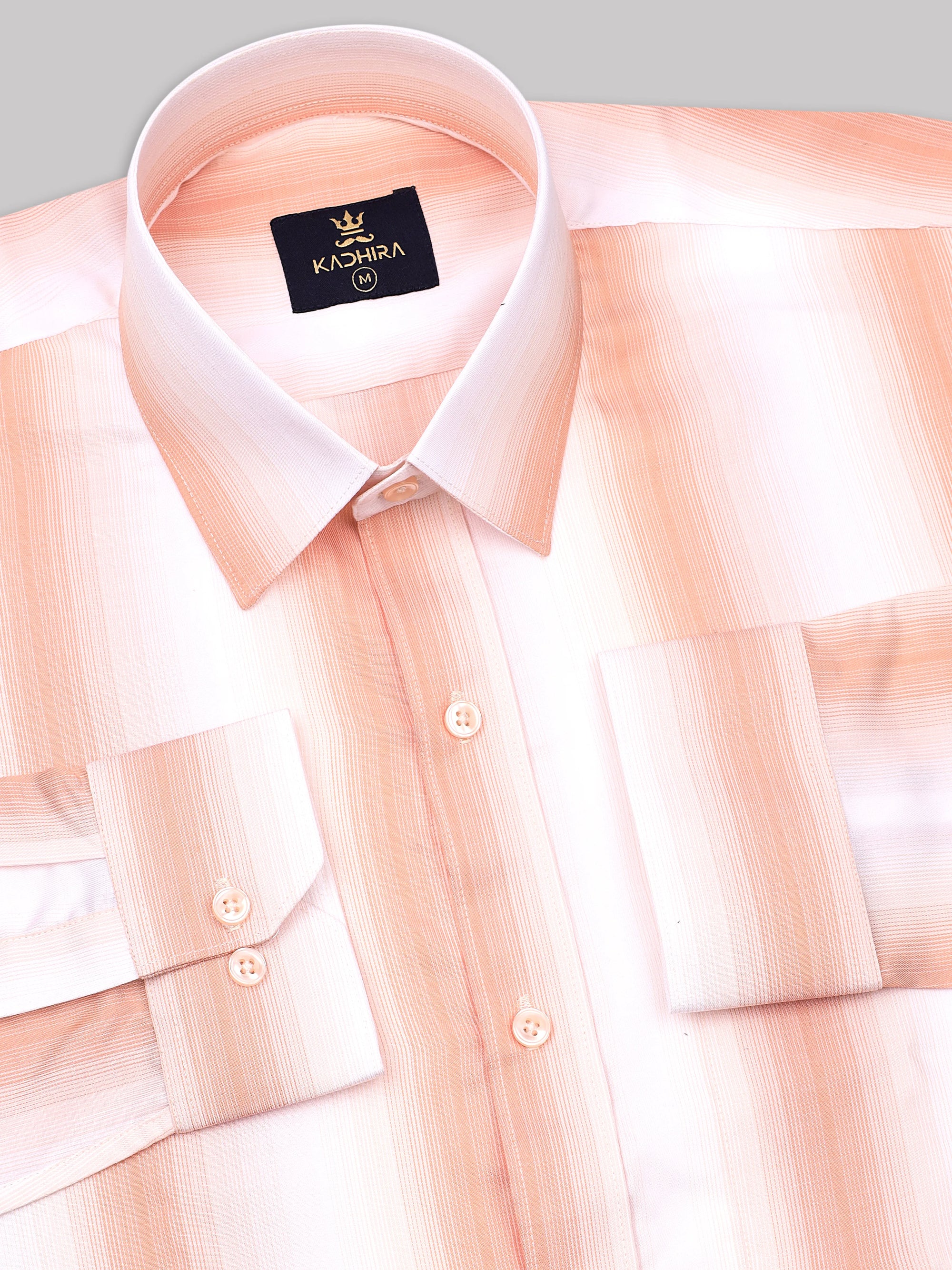 Fresh Peach With White Textured stripes Premium Cotton Shirt
