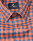 Metallic Orange With Lowes Blue Checkered Premium Cotton Shirt