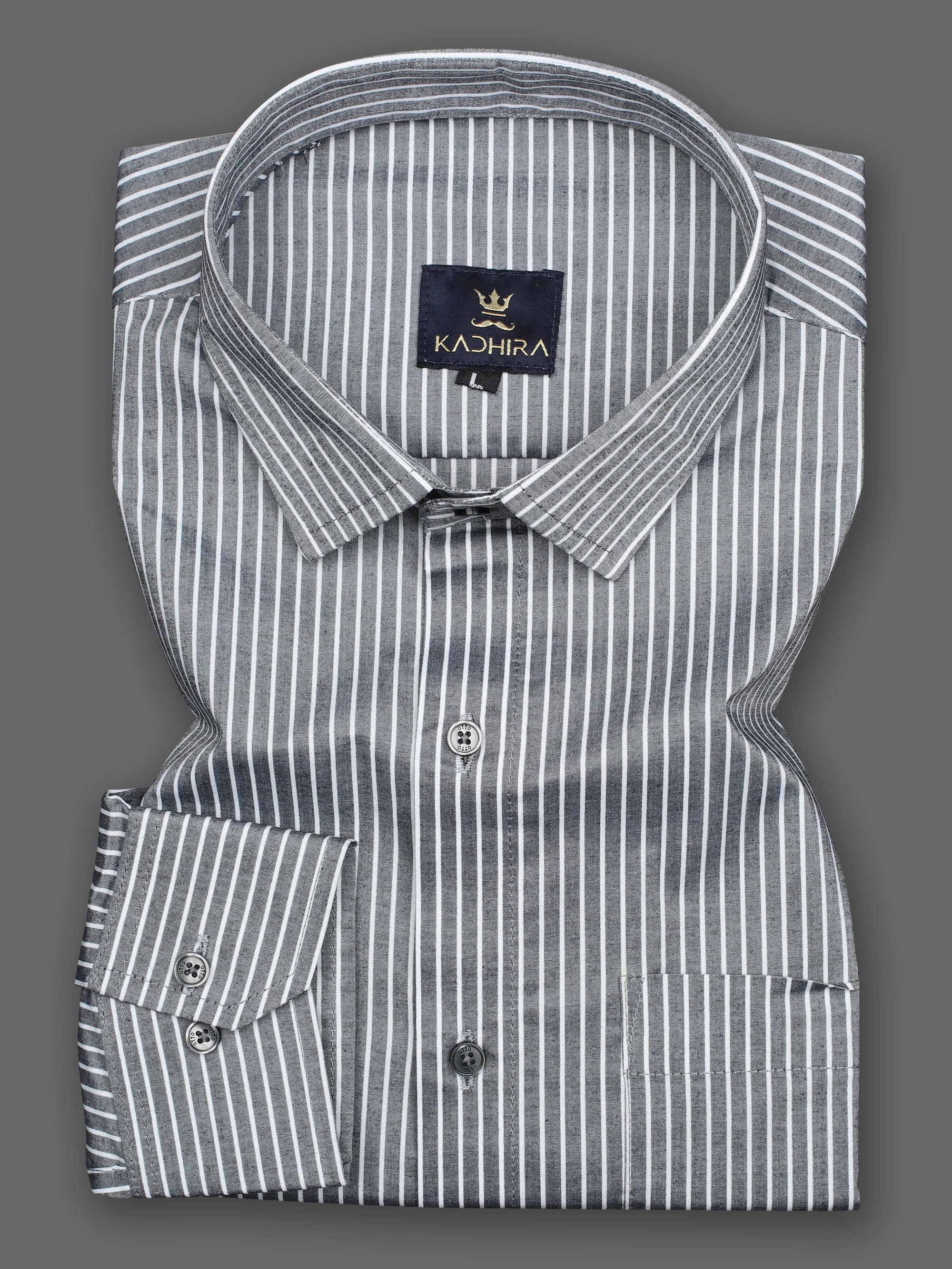 Dim Gray With White Stripe Super Premium Cotton Shirt
