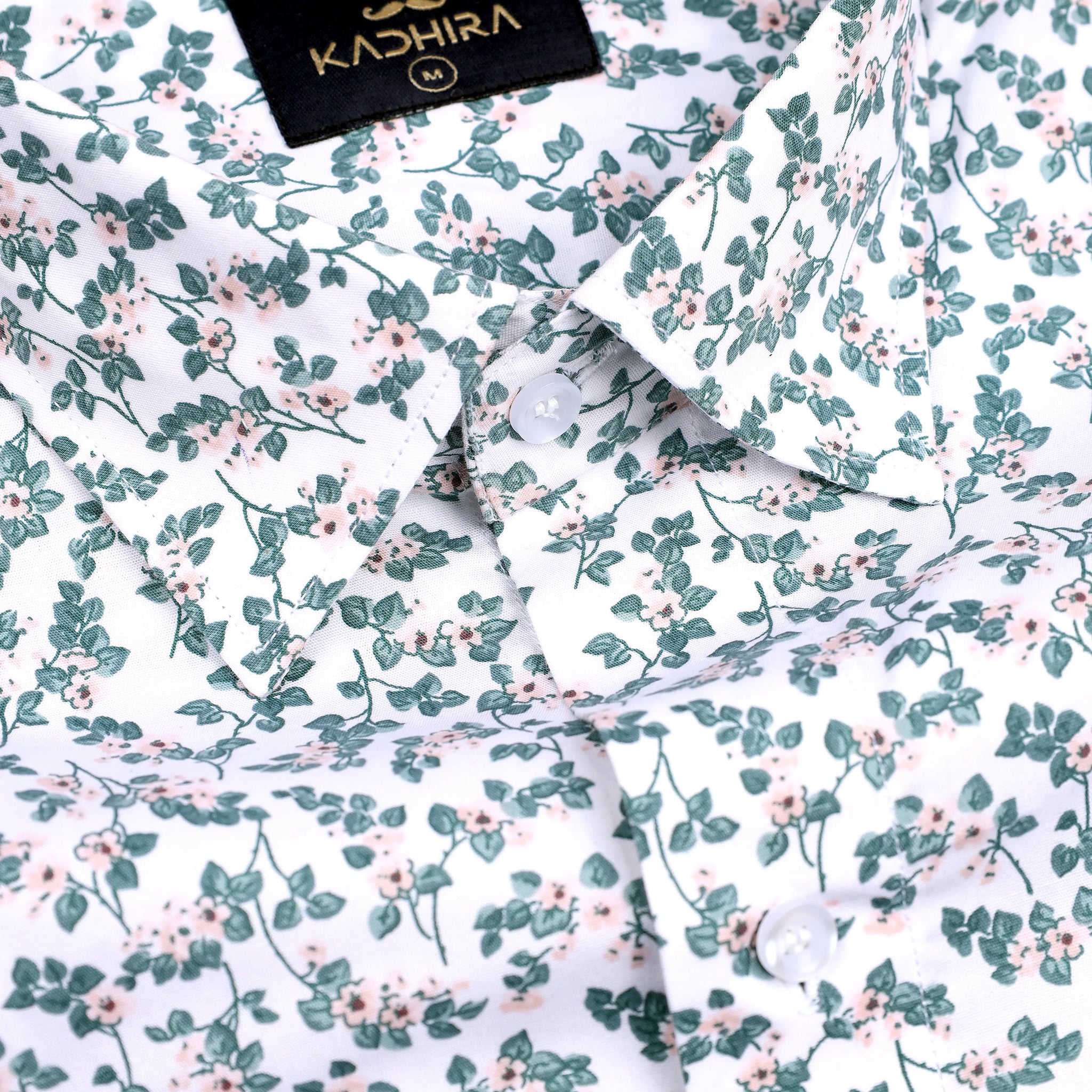 Light White With Pink Periwinkle Flower Printed Premium Cotton Shirt