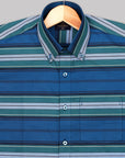 Duck Blue With Green Awning Stripes Premium Cotton Shirt