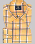 Orange Yellow with Oxford Blue Checkered Premium Cotton Shirt