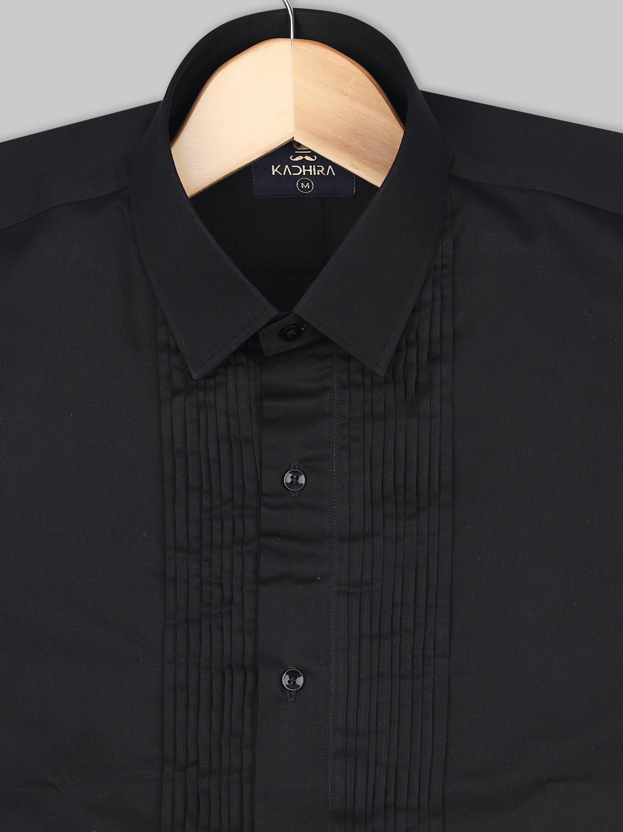 Smoky Black Subtle Sheen Tuxedo Pattern Premium Cotton Shirt