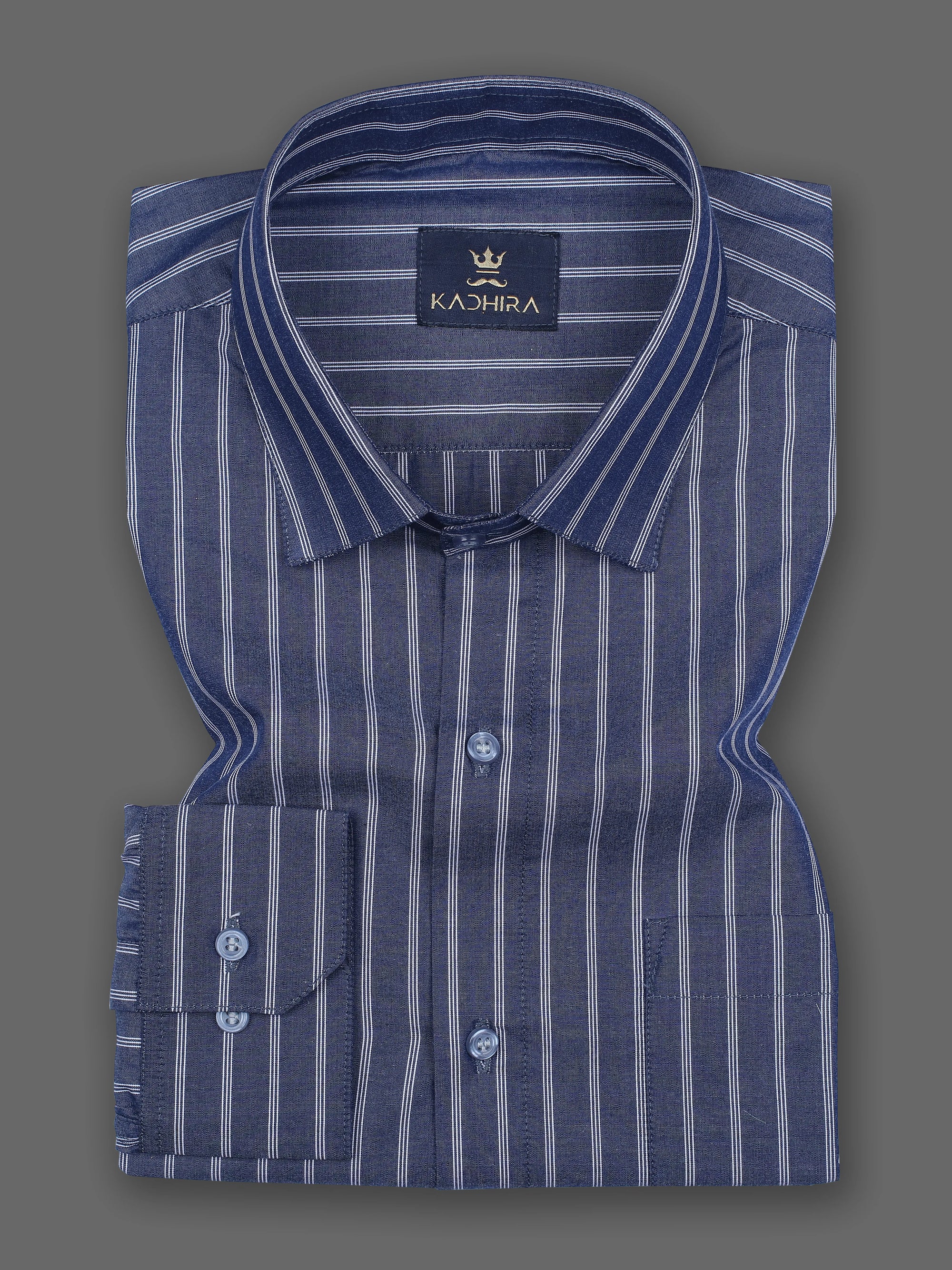 Oxford Blue With White Striped Super Premium Cotton Shirt-[ON SALE]