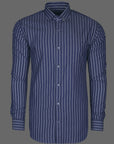 Oxford Blue With White Striped Super Premium Cotton Shirt-[ON SALE]
