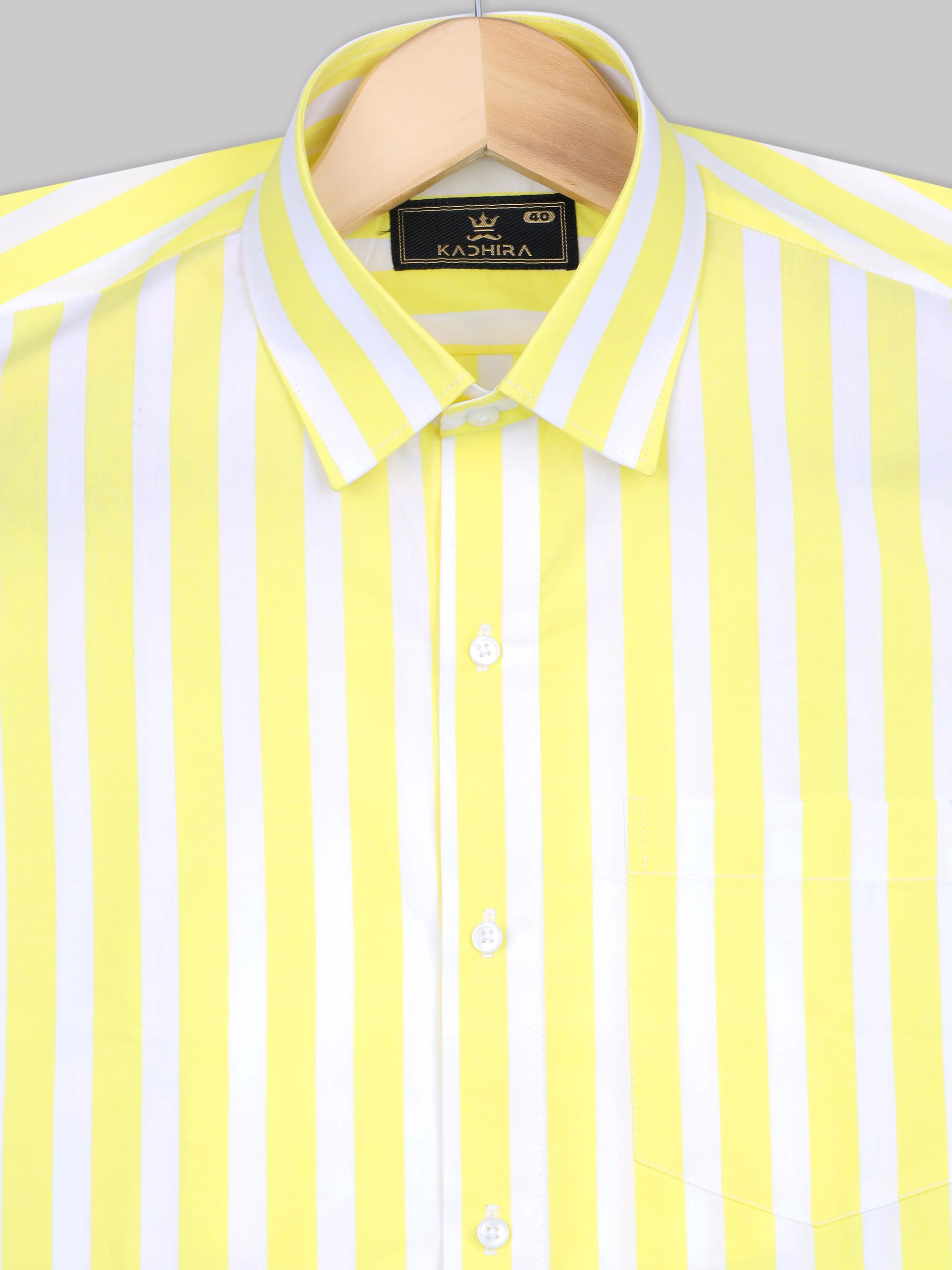 Pastel Yellow With White Bengal Stripe Premium Cotton Shirt