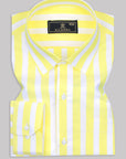 Pastel Yellow With White Bengal Stripe Premium Cotton Shirt