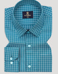 Duck Blue With White Tattersall Checks Cotton Shirt-[ON SALE]
