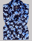 Navy Blue With White-Blue Flower Printed Premium Cotton Shirt