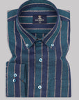 Admiral Blue With Green Stripe Premium Cotton Shirt-[ON SALE]