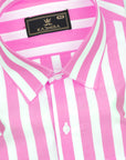 Hot Pink With White Bengal Stripe Premium Cotton Shirt