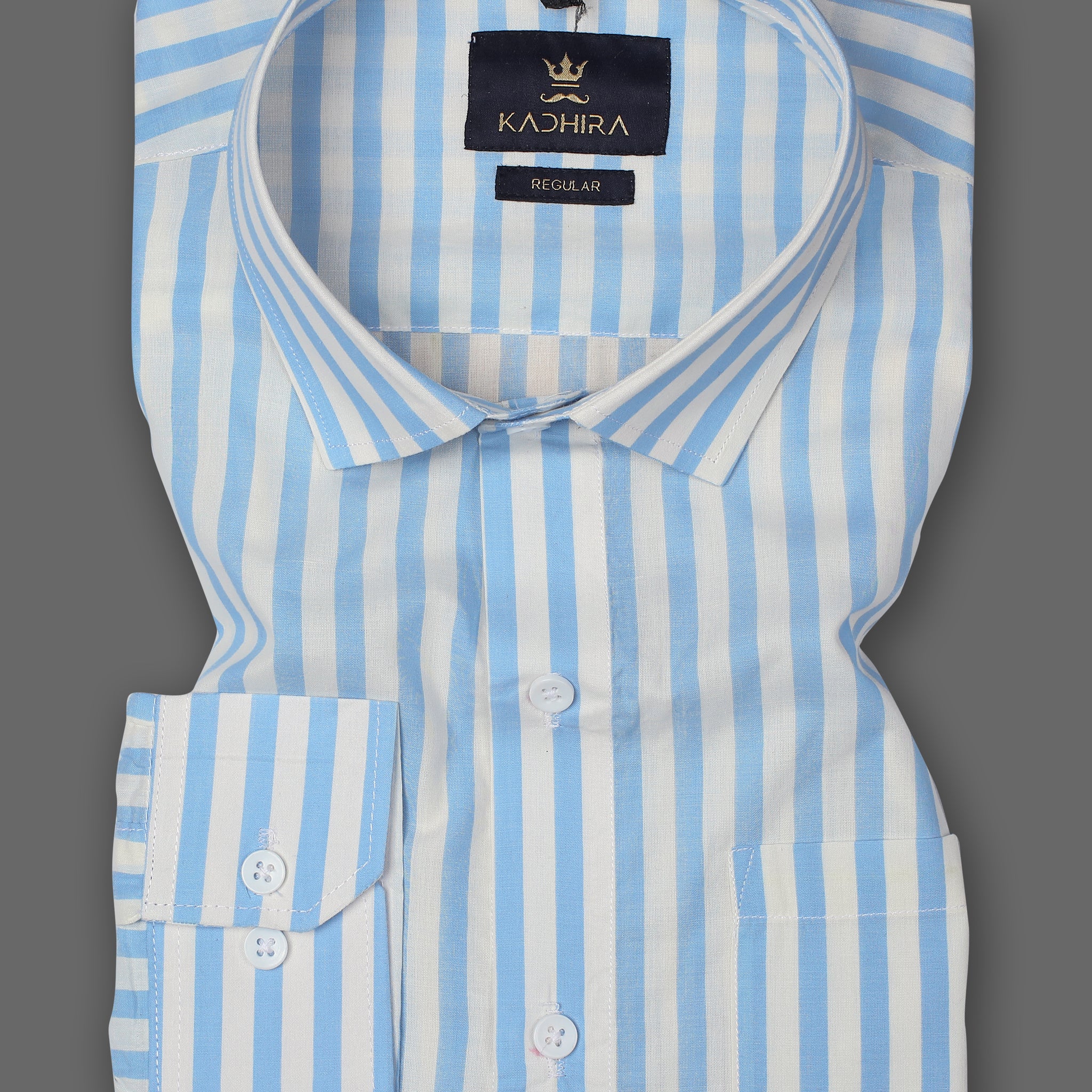Premium Cotton Shirt - White/blue striped - Men